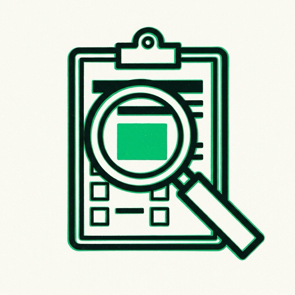 Illustration: a magnifying glass over a checklist with one green box